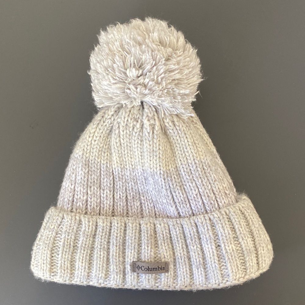 Columbia Unisex Cream Knit Pom Beanie OS Winter Ski Resort Outdoor Hiking